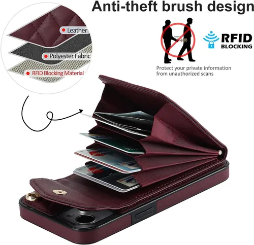 Vista 4 de Asuwish Funda de teléfono para iPhone 13 de 6.1 pulgadas con protector de pantalla de vidrio templado, correa de muñeca, anillo de bloqueo RFID