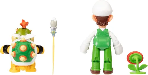 Vista 5 de Super Mario Nintendo - Figura de acción de 4 pulgadas, paquete de 2 Fire Luigi & Bowser Jr. con accesorios