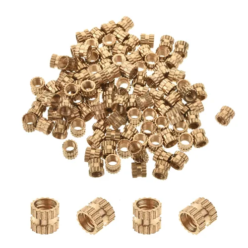 Vista 10 de MroMax Tuercas de inserción moleteadas M2, latón métrico M2x3x3.0.079 in Tuercas de inserción roscadas a través de roscas encajadas en agujeros