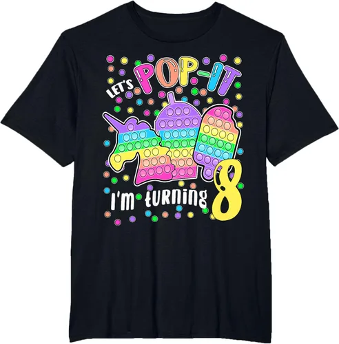 Vista 76 de Let's Pop-it I'm turning 8 Colorful 8th Birthday - Camiseta para niña, Negro