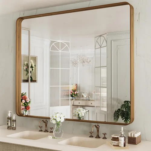 Vista 10 de LOAAO 20x16 Pulgadas Espejo de Baño con Marco de Metal Negro para Pared, Espejo de Tocador de Baño de Estilo Granja, Espejo Grande Rectangular