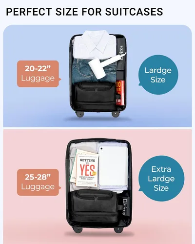 Vista 4 de Elviros - Neceser de aseo personal para hombre, organizador de viaje de cuero PU, con gancho para colgar, bolsas de afeitado para el baño de gran