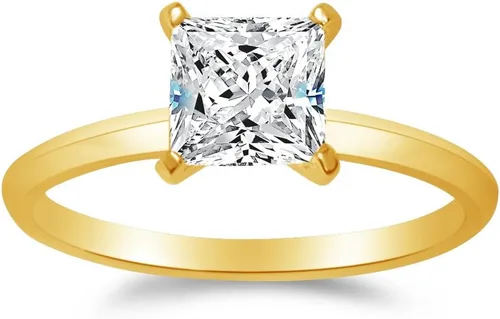 Vista 6 de Anillo de compromiso solitario de cuatro puntas de oro amarillo sólido de 14 k con borde de cuchillo y circonita cúbica de 1.0 quilates.
