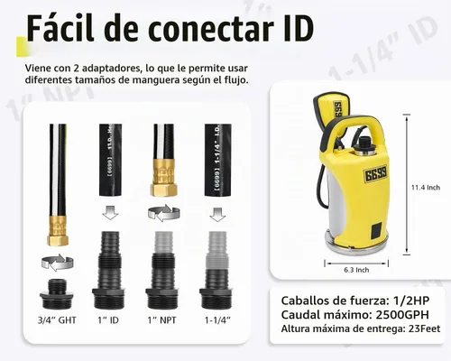 Vista 5 de Bomba de agua sumergible de 1/2 HP 2500 GPH Bomba de sumidero de acero inoxidable con interruptor de flotador ajustable para drenar el agua