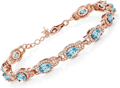 Vista 44 de Gem Stone King 18K Rose Gold Plated Silver Oval Gemstone Birthstone Tennis Bracelet For Women Oval 6X4MM 7 Inch With 1 Inch Extender Fine