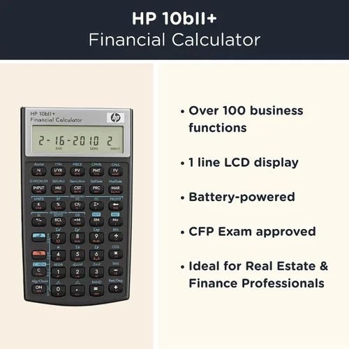Vista 2 de HP 10B II Plus/Hewlett Packard 10BII+ Calculadora científica financiera + funda protectora WYNGS color negro
