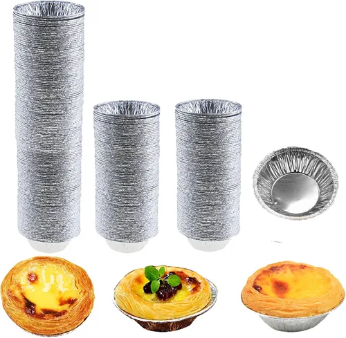 Vista 9 de 100 mini sartenes de papel de aluminio, ideales para hornear tartas, quiche, pudín, etc.