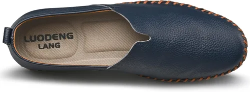 Vista 4 de Mocasines de cuero genuino para hombre, suaves, transpirables, hechos a mano, con costuras a la moda, casuales, ligeros, zapatos de vestir