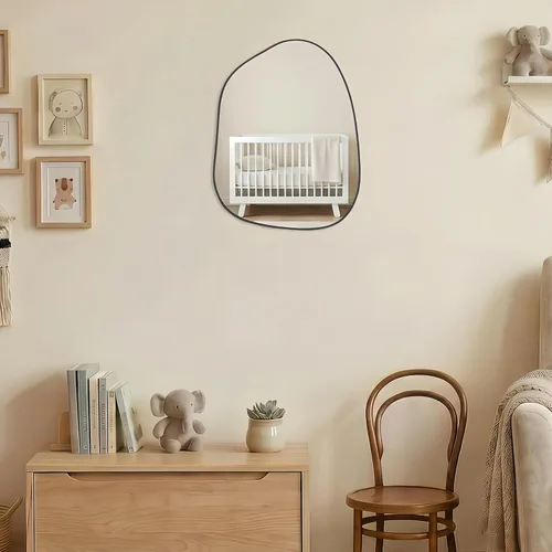 Vista 7 de PERFNIQUE Espejo de pared irregular asimétrico, pequeño espejo negro de 16 x 12 pulgadas para baño, dormitorio, sala de estar, entrada, decoración