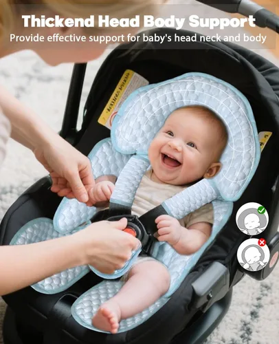 Vista 2 de Inserto reversible para asiento de coche para bebé, almohada de apoyo para cabeza y cuerpo de 2 en 1 para recién nacidos y niños pequeños, cojín
