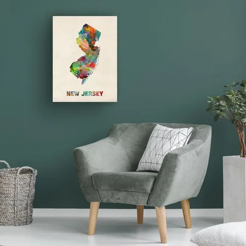 Vista 4 de Trademark Fine Art Mapa de Nueva Jersey por Michael Tompsett - Lienzo decorativo para pared, 14 x 19 pulgadas