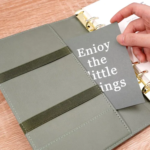 Vista 5 de CAGIE Carpeta A5 con 6 anillas rellenable, cuaderno de cuero encuadernado en espiral para planificador de negocios, organizador personal, cuadernos