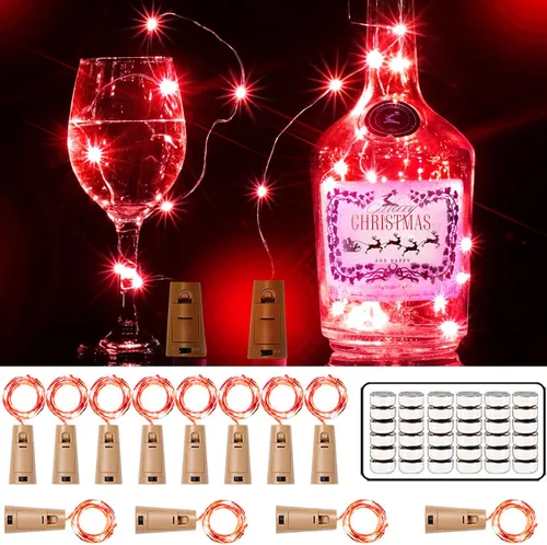 Vista 9 de SmilingTown 12 paquetes de 20 luces LED para botellas de vino con corcho - Cadena de luces de hadas de alambre plateado, luces de corcho operadas