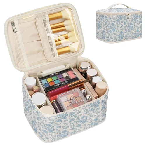Vista 12 de OCHEAL - Bolsa de maquillaje portátil para cosméticos, estuche organizador de viaje de gran capacidad para mujeres, bolsa de aseo para niñas
