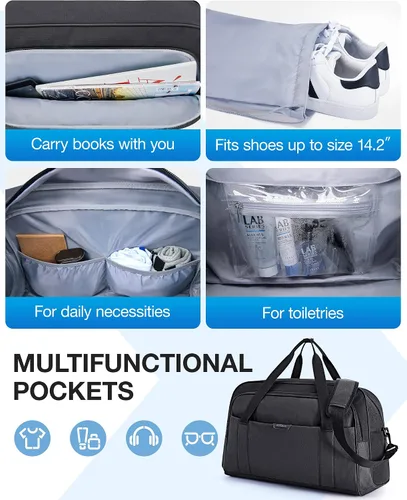 Vista 5 de BAGSMART Bolsa de viaje, Negro, 54L, Bolsa de viaje