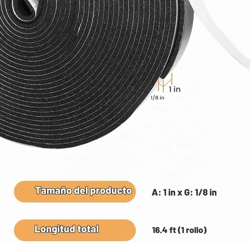 Vista 2 de Cinta aislante de espuma autoadhesiva, burletes de 1 x 1/8 pulgadas x 5 metros para puertas y ventanas, sello de puerta a prueba de sonido