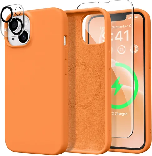 Vista 9 de GONEZ Funda para iPhone 15, funda de silicona líquida con [1 protector de pantalla + 1 protector de lente de cámara], forro de microfibra suave Verde