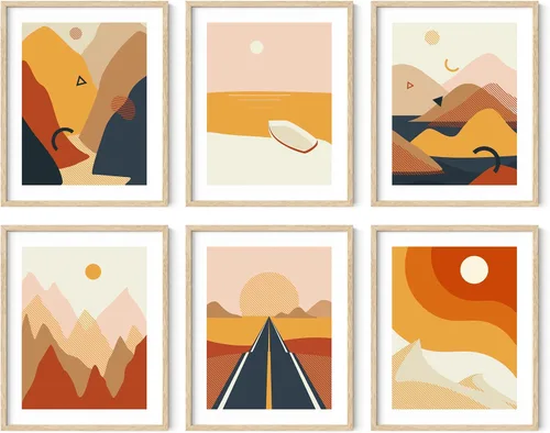 Vista 19 de HAUS AND HUES Impresiones artísticas abstractas y minimalistas de paisaje para pared, juego de 6 pósteres modernos estéticos de montaña, pinturas