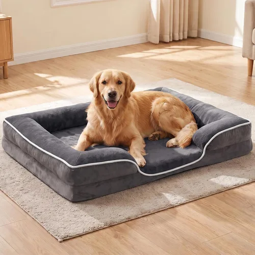 Vista 9 de DUMOS Cama ortopédica para perros de 35 x 25 pulgadas para uso en interiores, sofá cama XL Marrón