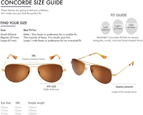 Vista 3 de Randolph USA Concorde Classic Aviator Gafas de sol para hombres o mujeres 100% UV