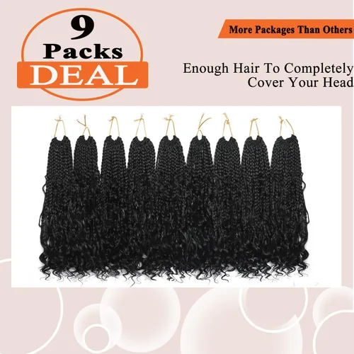 Vista 3 de Flagship 9 Paquetes Goddess Box Braids Cabello de Ganchillo para Mujeres Negras - 10 Pulgadas Pre-enrollado con Puntas Rizadas, Estilo Bohemio 1b