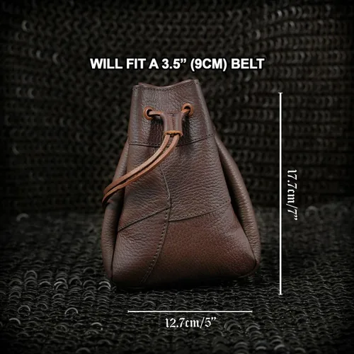 Vista 7 de Mythrojan Bolsa medieval con cordón, ideal para SCA LARP Reenactment & Ren fair cuero de grano completo