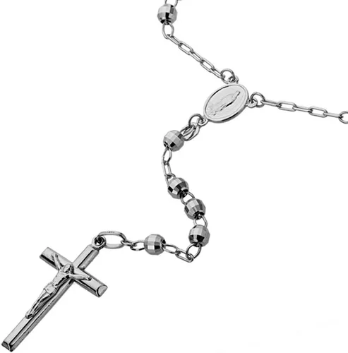 Vista 3 de Collar de cadena de oro blanco macizo de 14 quilates con rosario de cuentas de CC (40,6, 45,7, 50,8, 24.0in)