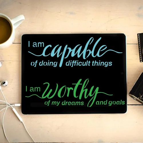Vista 5 de MAYJOYDIY 2 plantillas inspiradoras de palabras motivacionales, 6 estilos de frase orgullosa, plantilla de palabras de 11.8 x 11.8 pulgadas