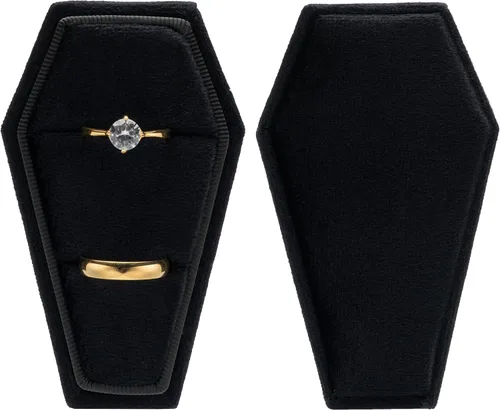 Vista 2 de Caja de terciopelo con forma de ataúd para ceremonia de boda gótica, decoración organizadora de joyas góticas (negro)