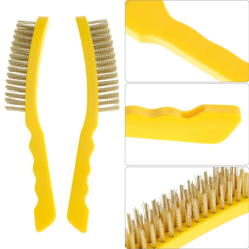 Vista 4 de QWORK Cepillo de alambre para arañazos, paquete de 2 cepillos de alambre de acero inoxidable resistente de 11 pulgadas con mango de plástico