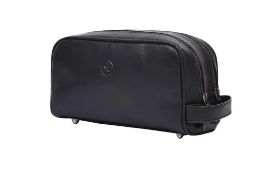 Vista 8 de Aaron Leather Goods - Neceser de viaje, de cuero de alta calidad, con forro impermeable Dopp de estilo vintage, hecho a mano, tamaño king - Kit ~