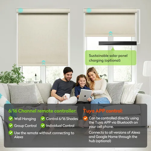 Vista 2 de ZSTARR Persianas enrollables motorizadas con control remoto, persiana opaca inteligente, control de aplicación Tuya, compatible con Alexa Google a