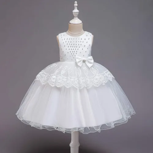Vista 2 de Vestido para niña de flores para desfiles, vestidos formales de fiesta, boda, bordado de flores 3D, vestido de fiesta de encaje de tul