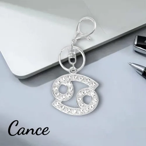 Vista 2 de CIAJIE Llavero de constelación, 2 paquetes de llavero de cristal creativo del zodiaco dorado y plateado, accesorios novedosos