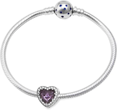 Vista 4 de ABUN Abalorio de corazón radiante con circonita roja y transparente para pulsera regalo de San Valentín