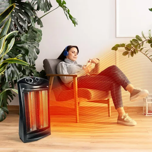 Vista 2 de BEYOND HEAT Calentador de torre radiante infrarrojo de cuarzo eléctrico de 1500 W, calentador de espacio portátil con protección contra vuelco