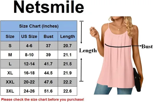 Vista 4 de Netsmile Blusa de gasa sin mangas para mujer, estilo casual, plisada, holgada, para usar con leggings
