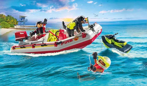 Vista 3 de Playmobil Bote de Bomberos con Scooter Acuático