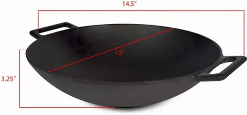 Vista 4 de Jim Beam Wok, plancha y sartén de hierro fundido de construcción resistente de 12 pulgadas