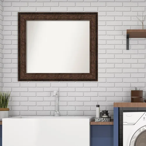 Vista 188 de Amanti Art Espejo de pared personalizado no biselado (25 x 25 pulgadas), marco de bronce acentuado, varios tamaños personalizados, espejo de baño
