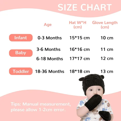 Vista 6 de RAOEXI Conjunto de gorro y mitones unisex para bebé y niño pequeño, gorro de punto grueso y cálido de invierno con guantes para bebés, niños y niñas
