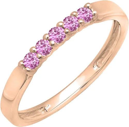 Vista 116 de Dazzlingrock Collection Anillo de boda redondo de 5 piedras preciosas o diamantes para mujer en oro macizo de 10 K/14 K/18 K