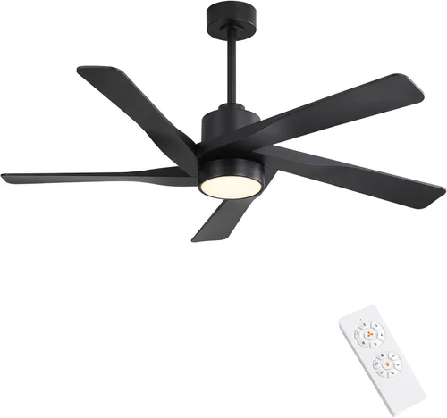 Vista 11 de WINGBO Ventilador de techo ABS DC de 54 pulgadas con luces, ventilador de techo de grano de madera ABS de 5 aspas con control remoto, motor CC