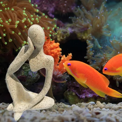 Vista 3 de Estatua meditadora de arenisca, decoración de pecera, peces betta, adornos de acuario, estatua de pensador, accesorios decorativos para paisajismo