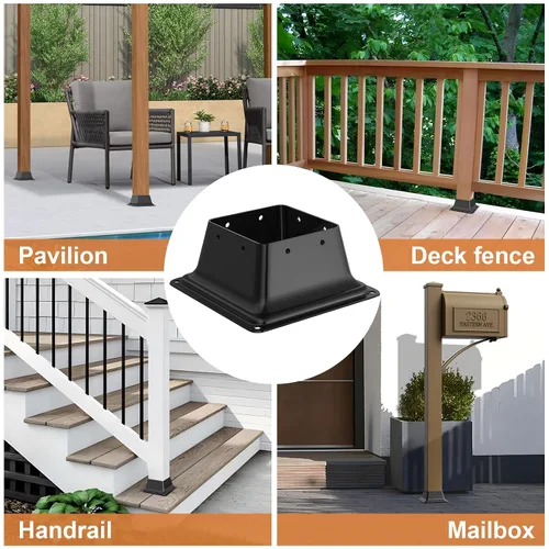 Vista 7 de FMhotu 4x4 Base de poste 2 piezas, soporte de poste de acero recubierto en polvo resistente de 3.6"x3.6" interno, adecuado para poste de madera