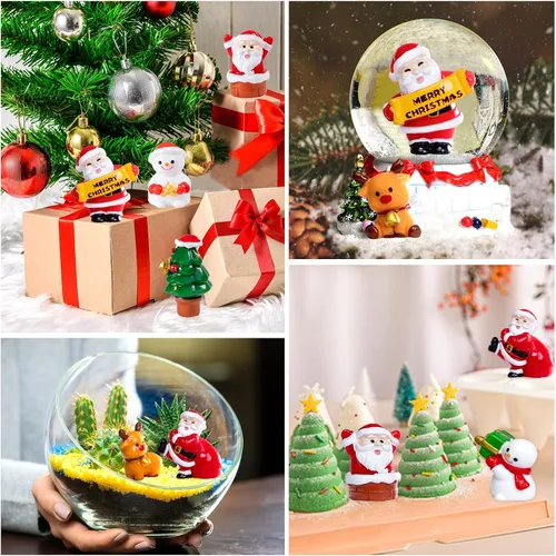 Vista 7 de 8 mini figuras de Navidad, Papá Noel, muñeco de nieve, alce y más, adornos de resina para árbol, jardín, globos de nieve y fiestas