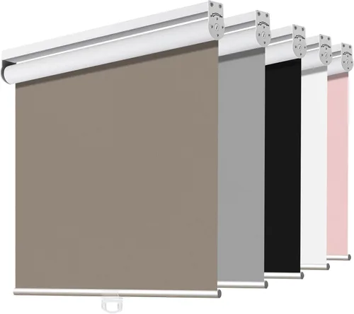 Vista 44 de Joydeco Persianas enrollables 100% opacas sin cordones para ventanas, persianas de parada libre, protección UV, persianas de tejido natural