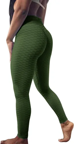 Vista 2 de IZhansean TIK Tok Leggings Mujer Cintura Alta Yoga Pantalones Burbuja Cadera Trasero Levantamiento Legging Barriga Control Deporte Medias