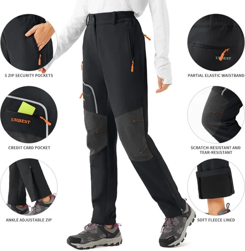 Vista 3 de URBEST Pantalones de esquí de nieve para mujer, impermeables, con forro polar, para senderismo, snowboard, con aislamiento de softshell