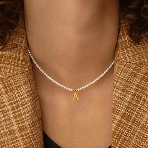 Vista 6 de Pearl Initial Gifts Necklace for Girls Gold Pendant With Extension Chain Meaningful Jewelry Gifts for Women